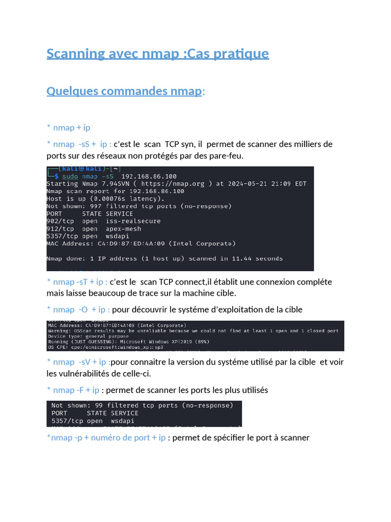 Scanning avec Nmap : Commandes Essentielles | PDF | Méthodes et ...
