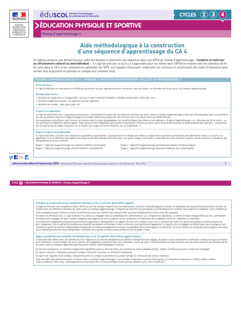 Méthodologie pour le CA 4 en EPS | PDF | Apprentissage