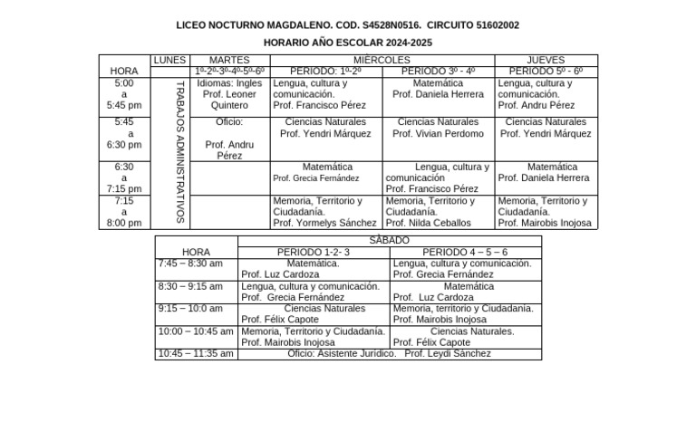 Horarios LN Magdaleno 2024 | PDF | Estudios de idiomas extranjeros