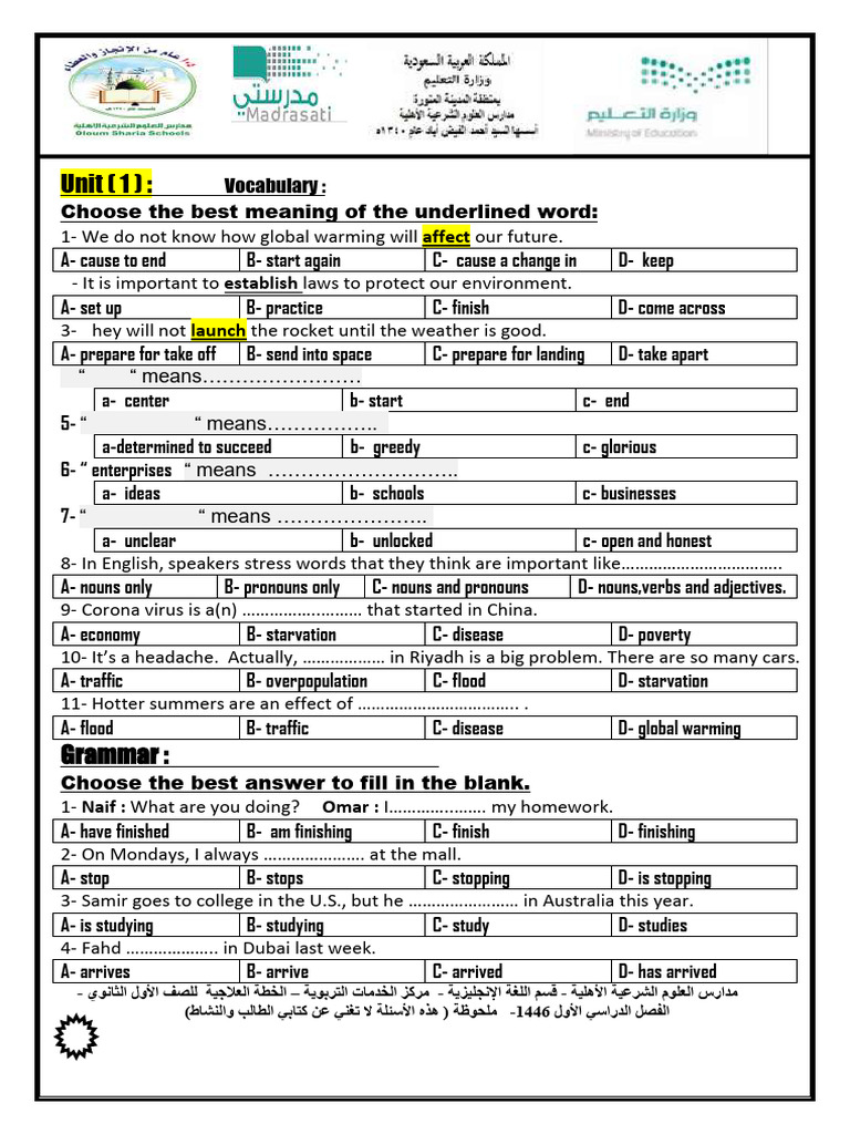 MG (1.1) - Revision - Questions - 1446 | PDF | English Language ...