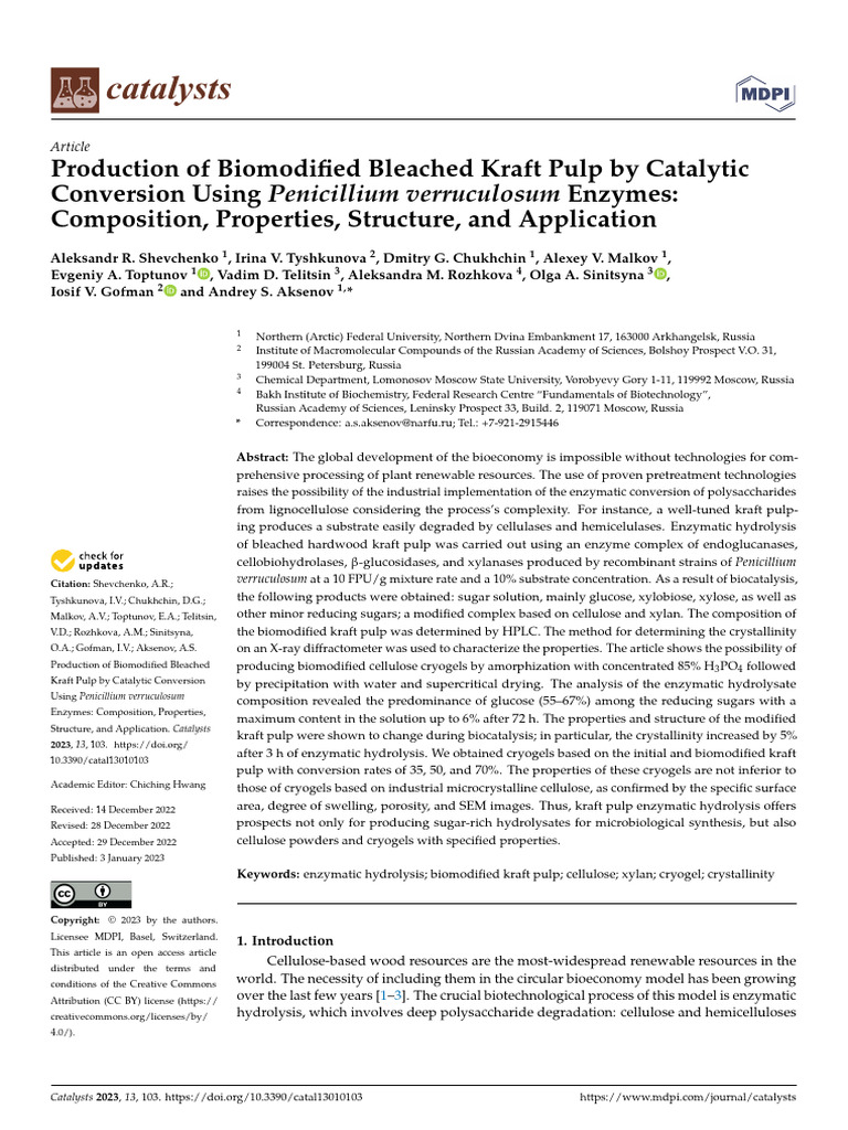 Catalysts 13 00103 | PDF | Hydrolysis | Pulp (Paper)