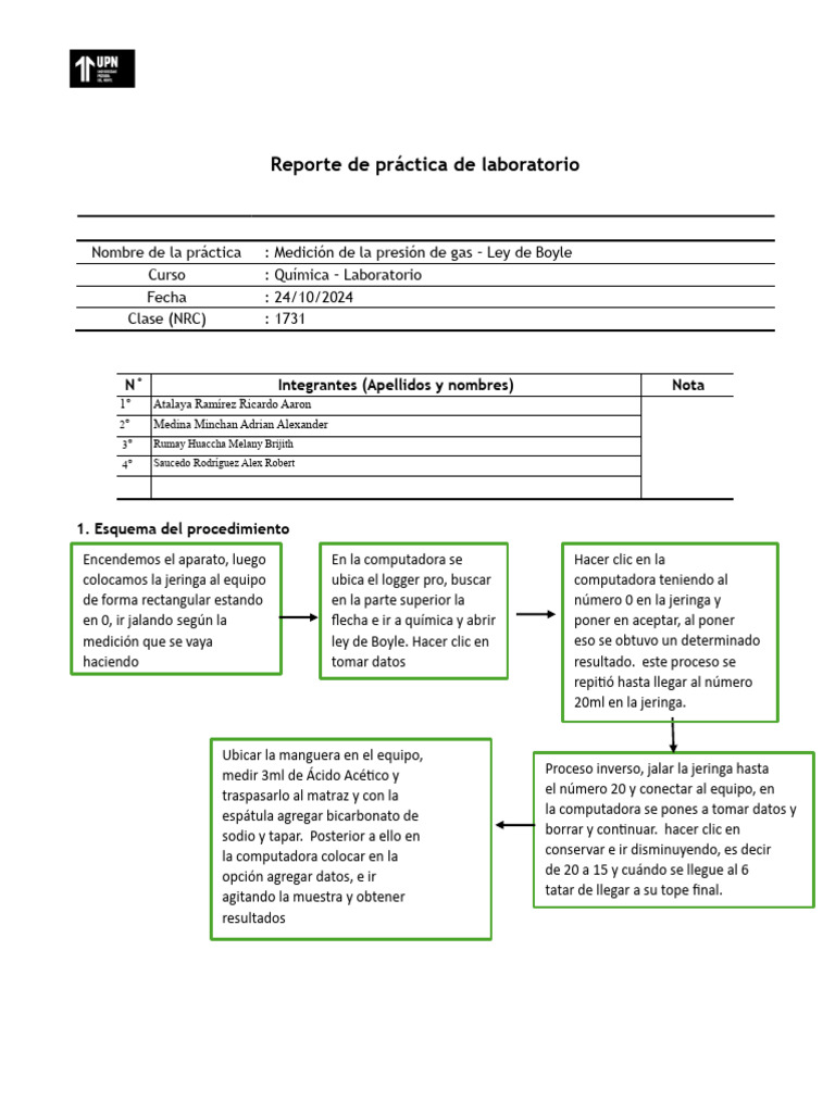 FORMATO Reporte de Resultados Laboratorio 2024 1 | PDF | Gases ...
