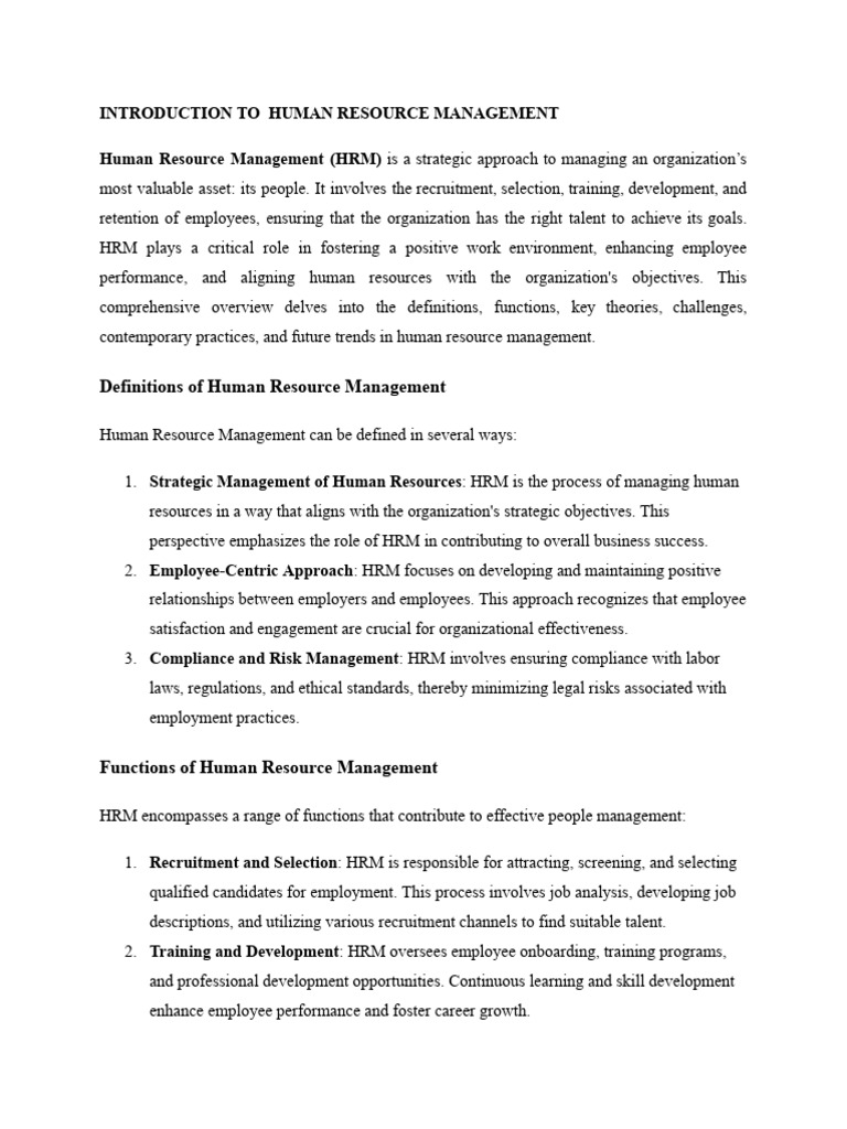 Human Resource Management Overview | PDF | Human Resource Management ...