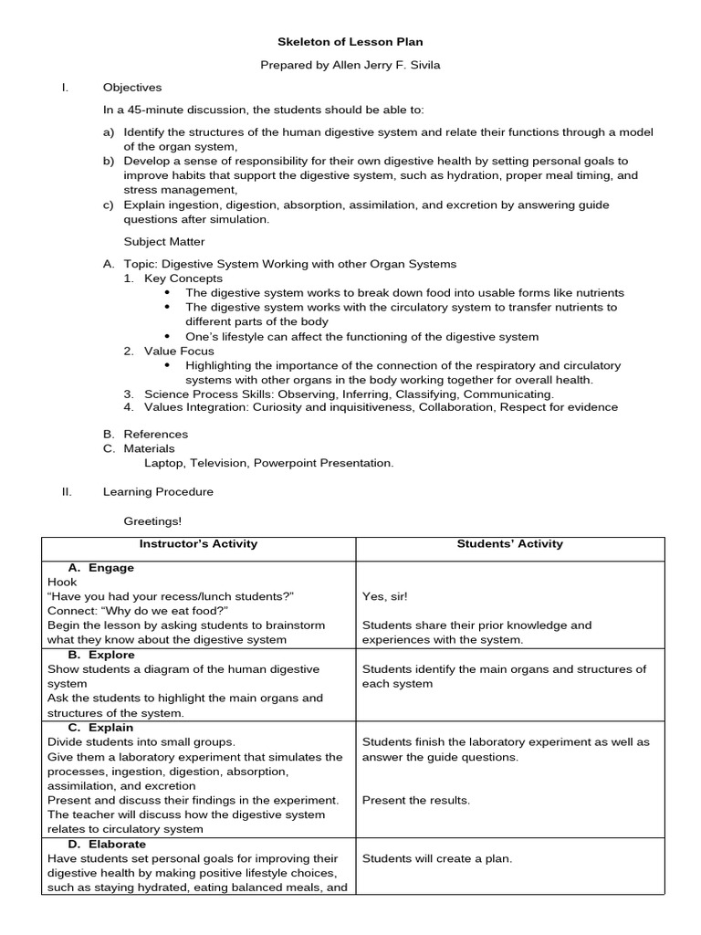 Lesson Plan on Human Digestive System | PDF | Digestion | Experiment