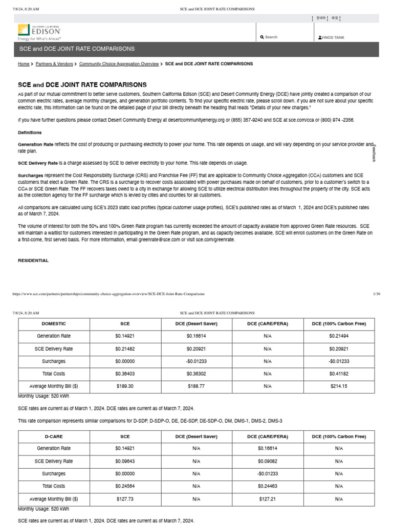 SCE vs DCE Electric Rate Comparison | PDF | Sustainable Energy ...