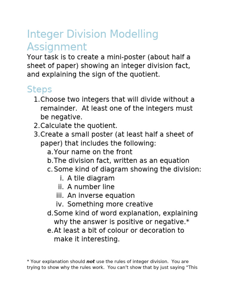 2.3 Integer Division Modelling Assignment | PDF | Division (Mathematics ...