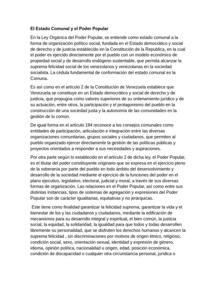 Estado Comunal y Poder Popular en Venezuela | PDF | Estado (política ...