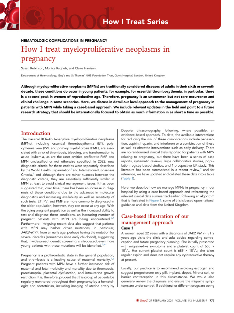 How I Treat Myeloproliferative Neoplasms in Pregnancy | PDF | Pregnancy ...