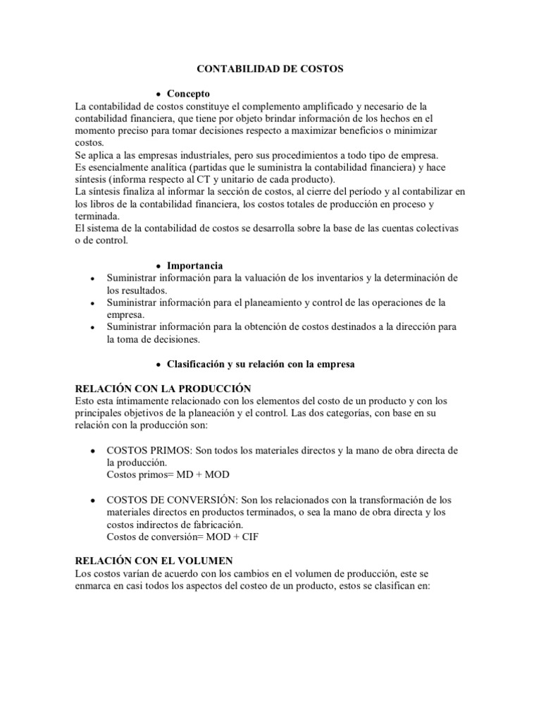 Importancia de la Contabilidad de Costos | PDF