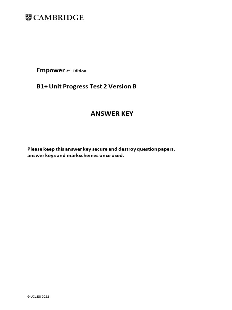 B1+ Unit 2 Progress Test Answer Key | PDF