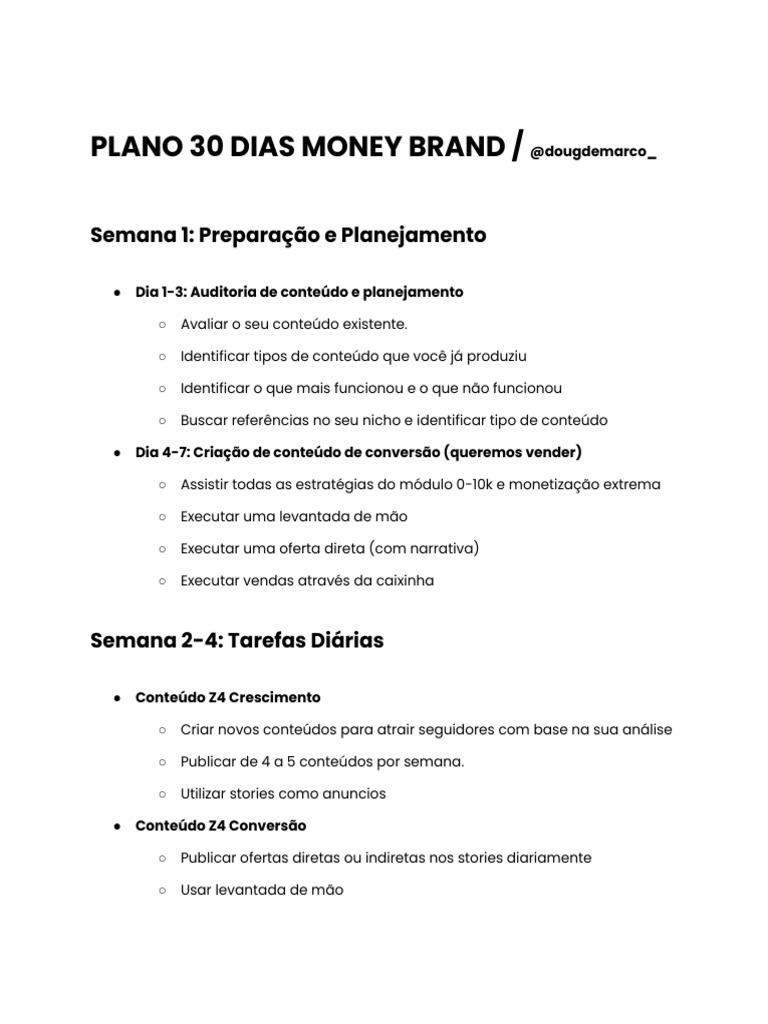Plano de Conteúdo 30 Dias para Vendas | PDF | Negócios