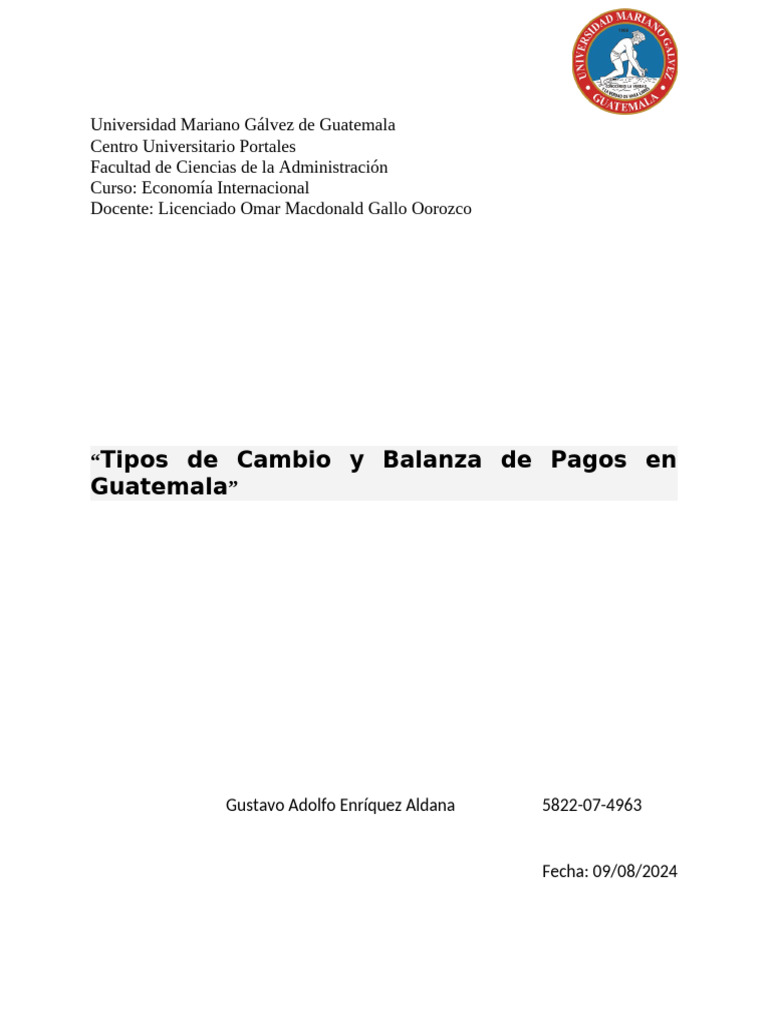 Tipos de Cambio y Balanza de Pagos en Guatemala | PDF | Tipo de cambio ...