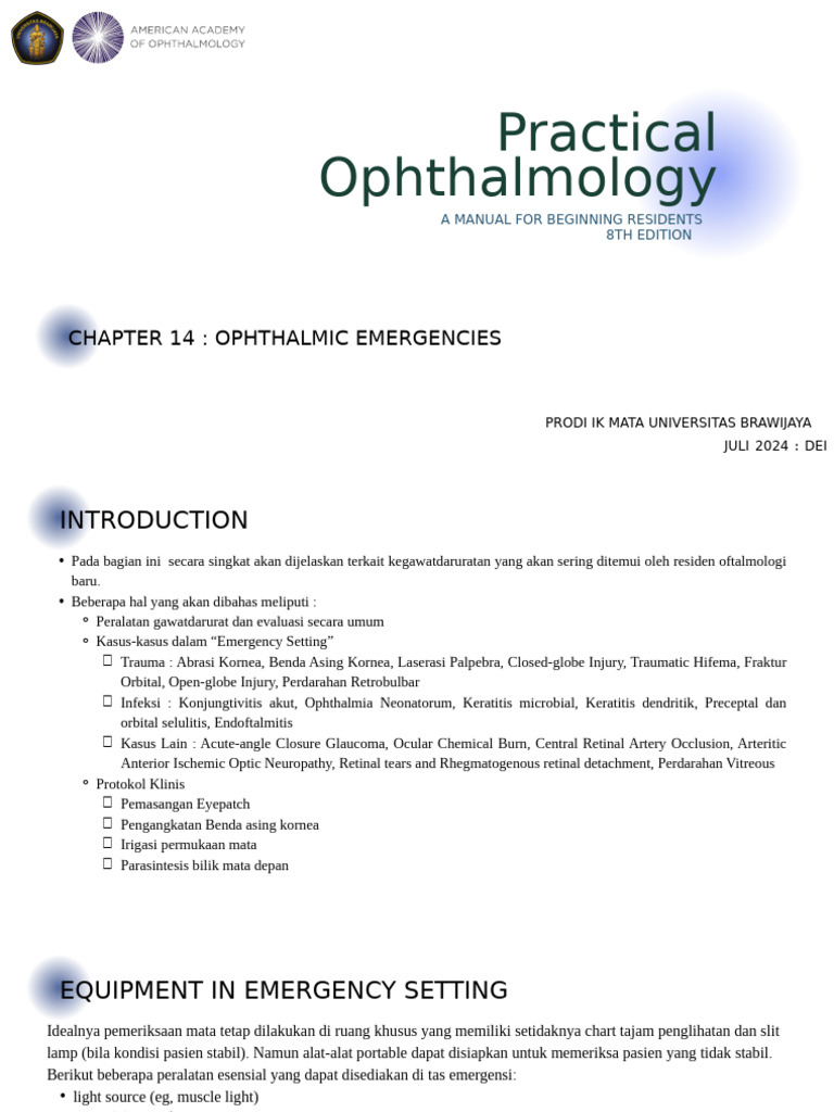 Ophthalmic Emergencies for Residents | PDF