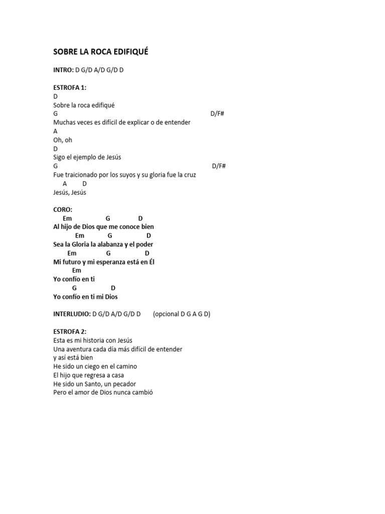 Acordes y letra: Sobre la roca | PDF