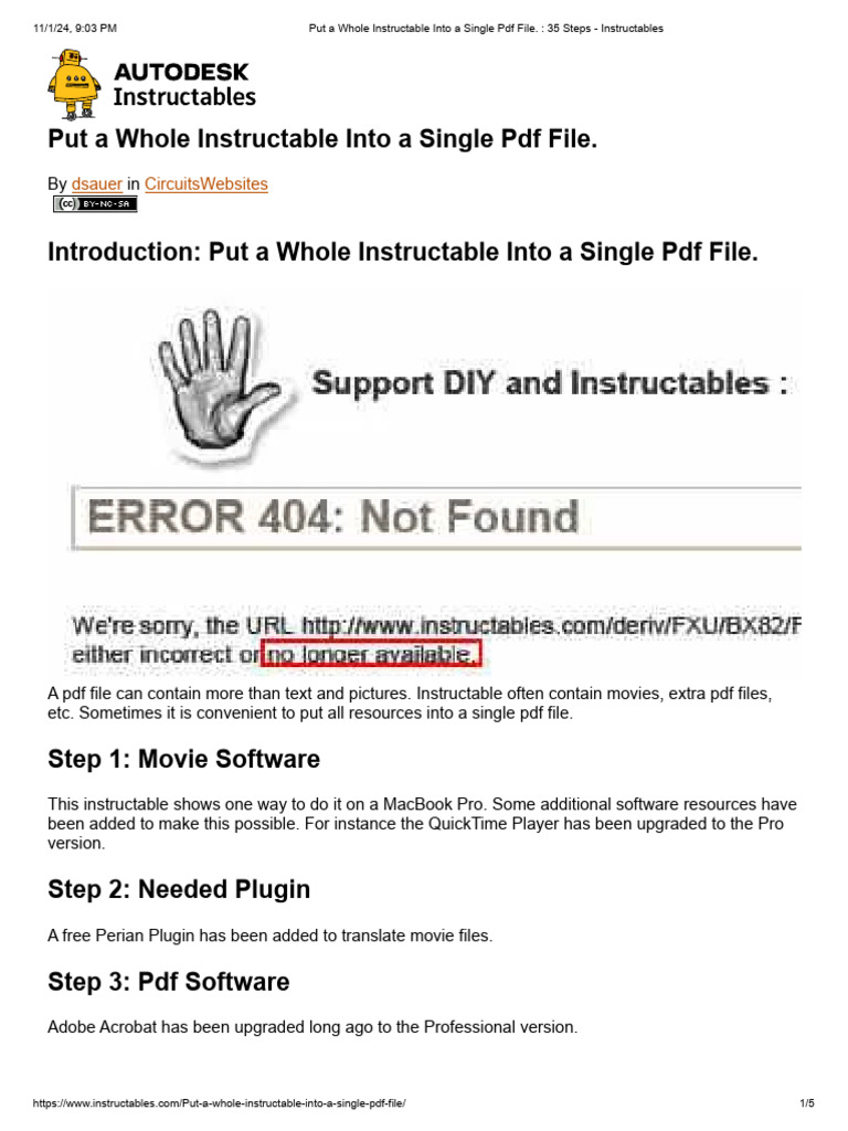 Put a whole instructable into a single pdf file 35 steps