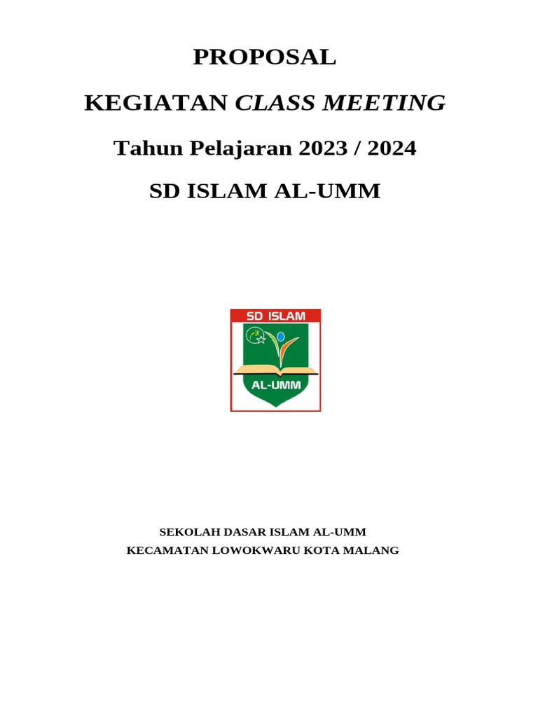 Proposal Class Meeting SD Islam Al-Umm | PDF