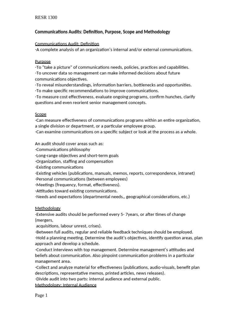 Communications Audit: Purpose & Methodology | PDF | Audit | Communication