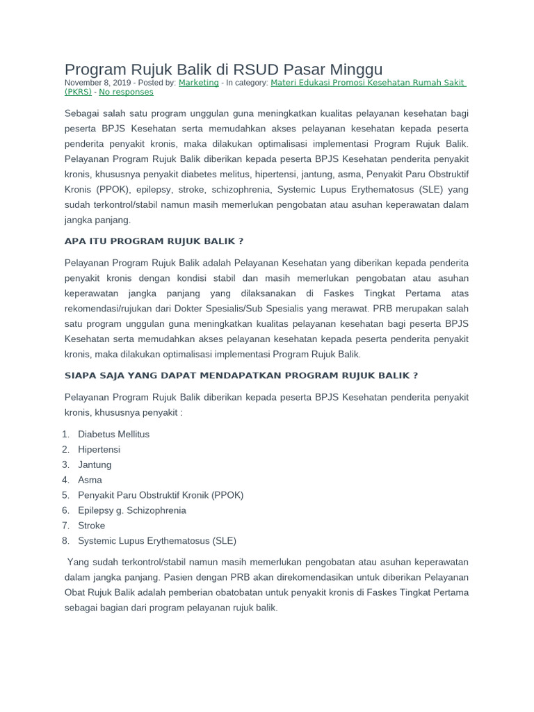 Program Rujuk Balik BPJS di RSUD Pasar Minggu | PDF