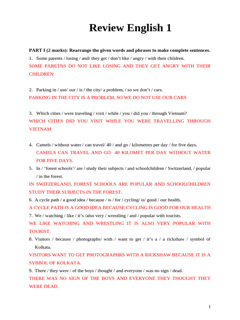 English Sentence Rearrangement Exercises | PDF
