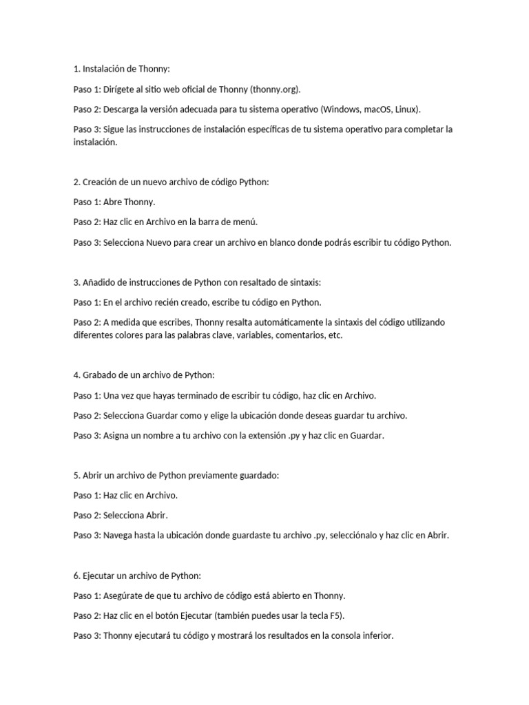 Guía básica para usar Thonny en Python | PDF | Informática