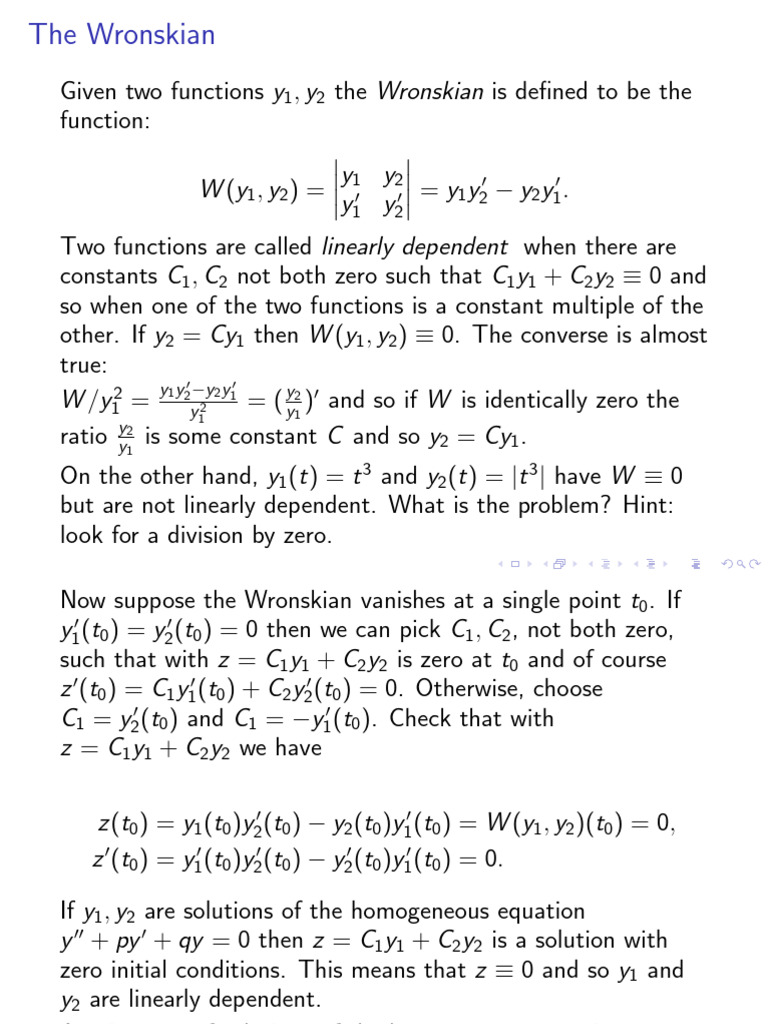 Wronskian Explanation | PDF | System Of Linear Equations | Applied ...