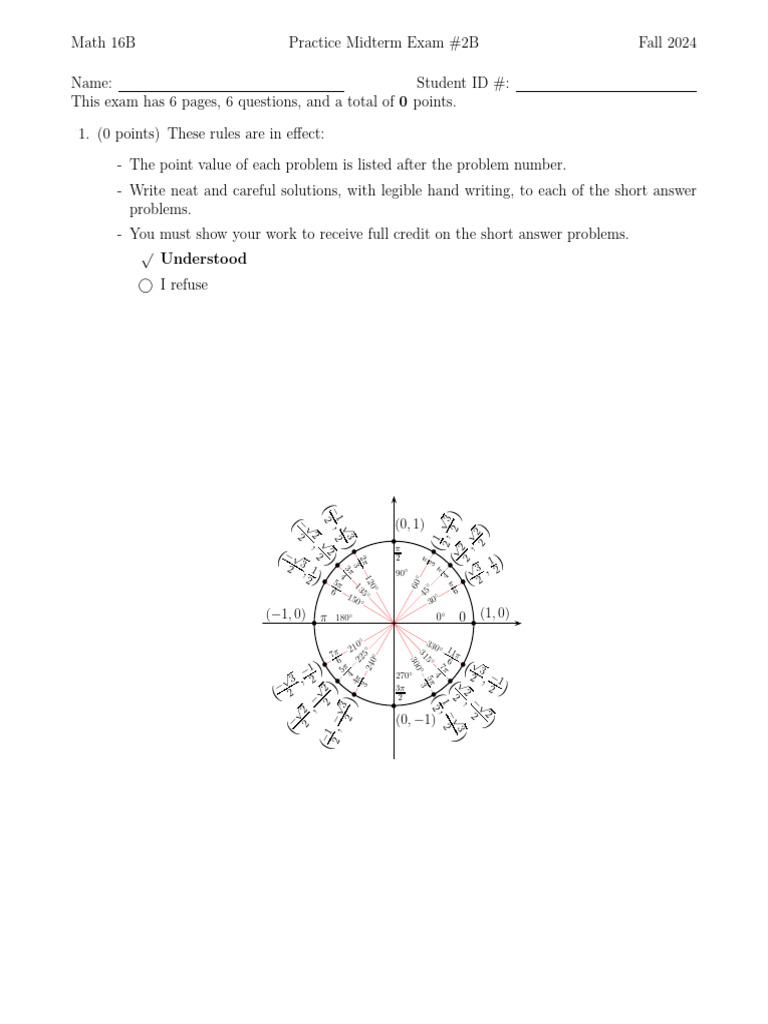 Fall 2024 Math 16B Practice Midterm Exam #2B Solution | PDF | Analysis ...