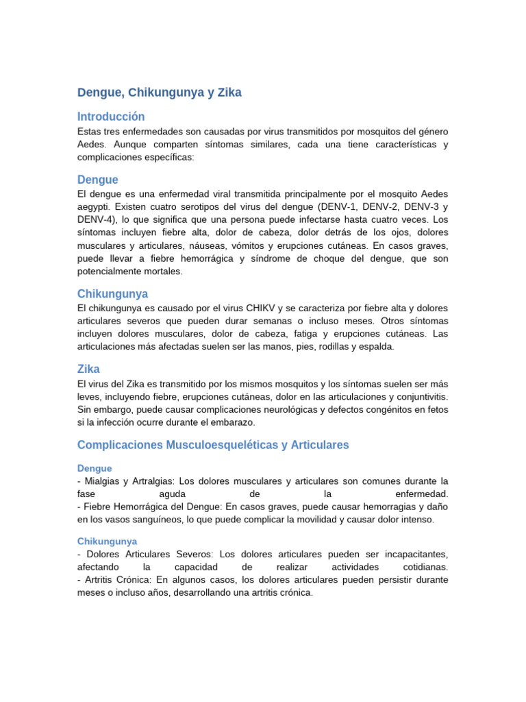 Dengue Chikungunya Zika Detalles | PDF | Fiebre del zika | Enfermedades ...