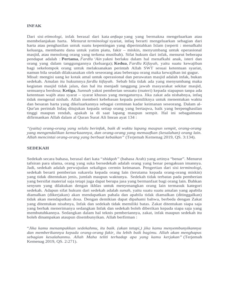 Pengertian dan Hukum Infaq dalam Islam | PDF