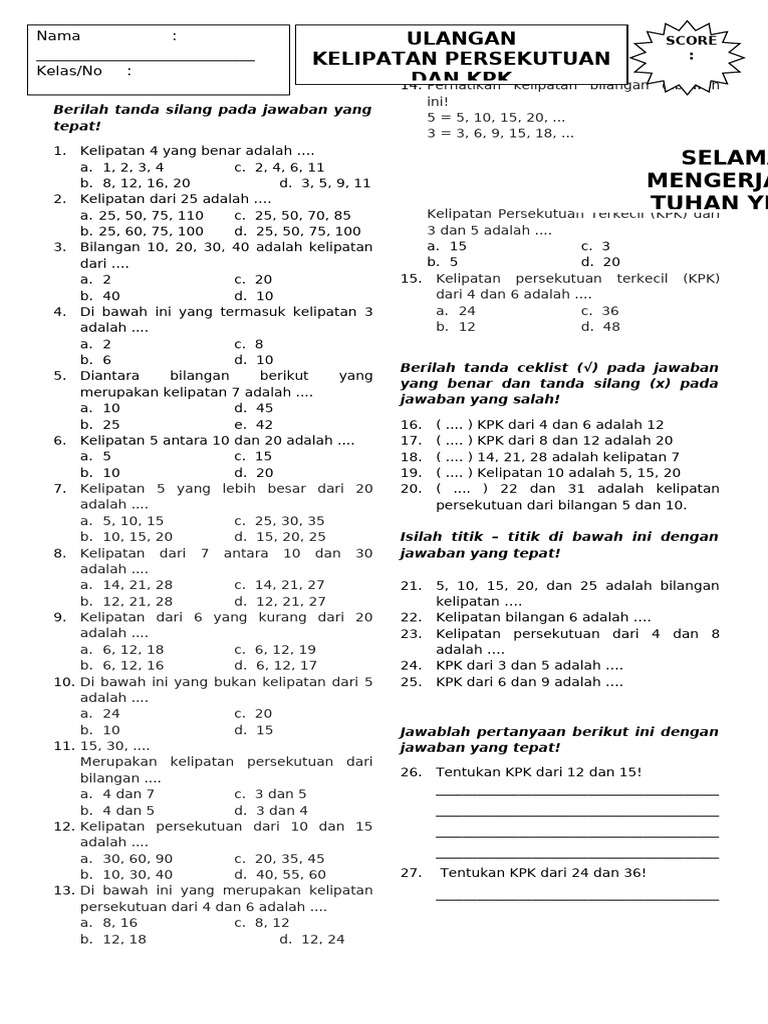 Latihan Soal Mat Kpk Pdf
