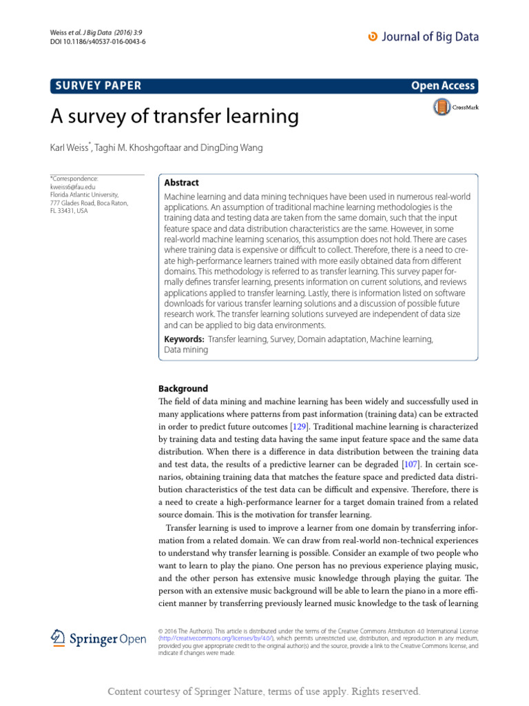 A Survey of Transfer Learning | PDF | Support Vector Machine | Machine ...