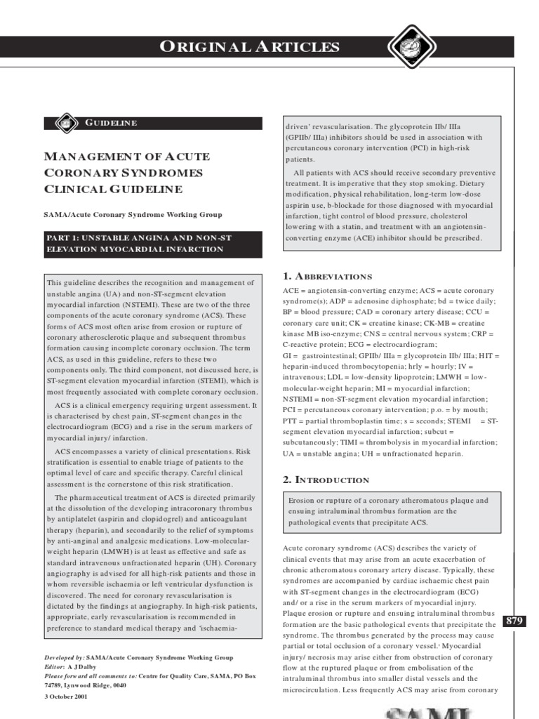Guidelines Acs1 | PDF | Myocardial Infarction | Angina Pectoris