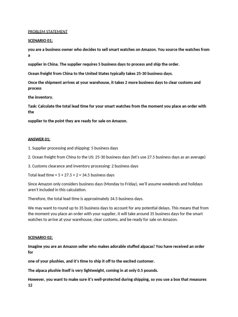 Amazon Selling Lead Time and Costs | PDF | Profit (Economics)