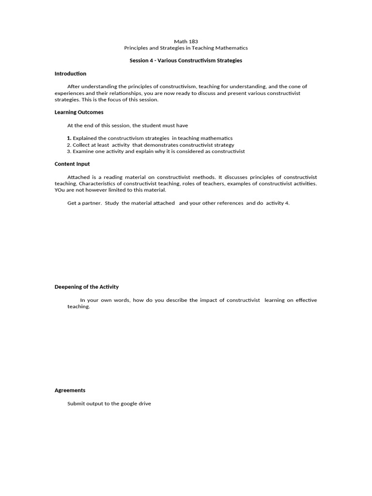 Session 4 Sample Constructivist Strategies2022 | PDF | Constructivism ...