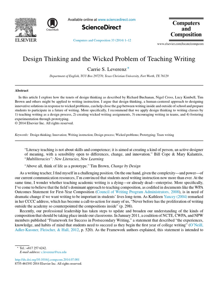 Design Thinking and The Wicked Problem of Teaching Writing | PDF ...