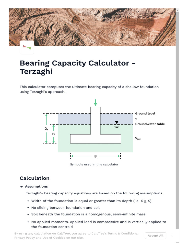 Terzaghi's Bearing Capacity Calculator | PDF | Mechanical Engineering ...