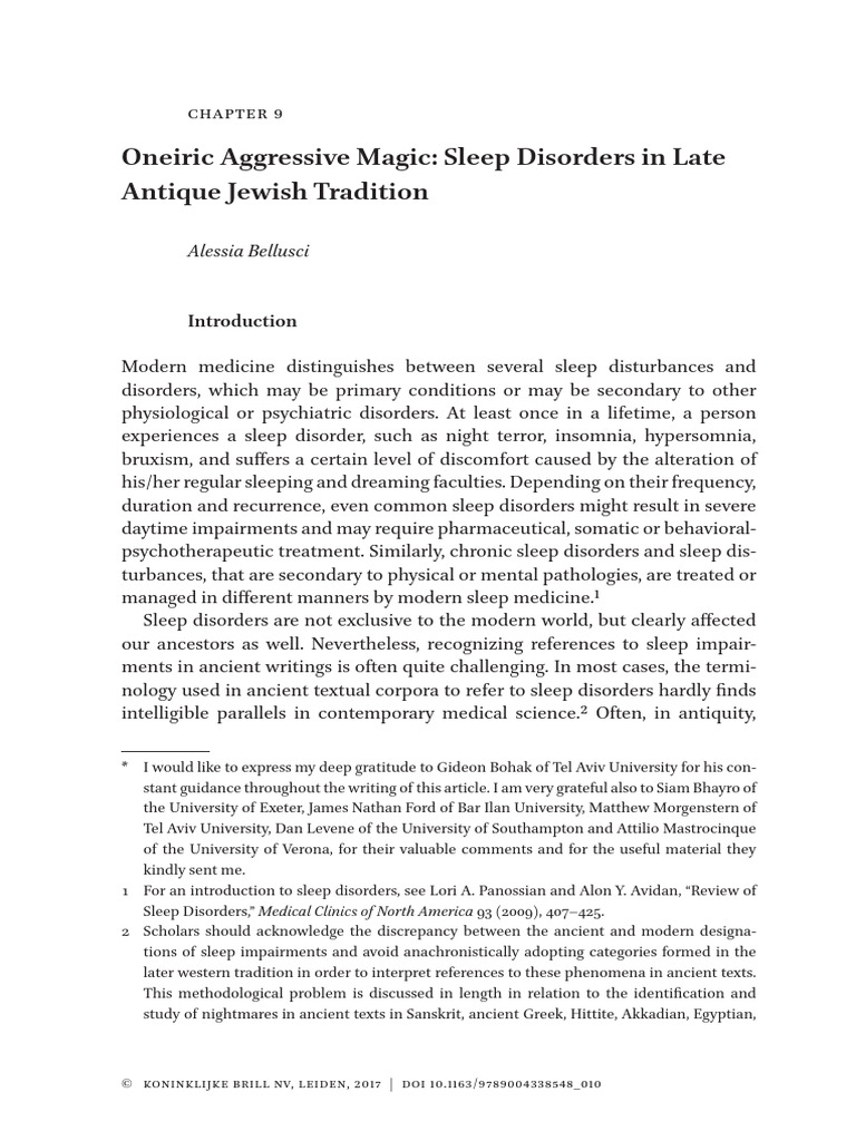 Oneiric Aggressive Magic: Sleep Disorders in Late Antique Jewish ...