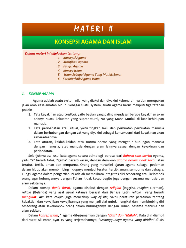 MATERI II. Konsep Agama Dan Islam | PDF | Sains & Matematika | Agama ...