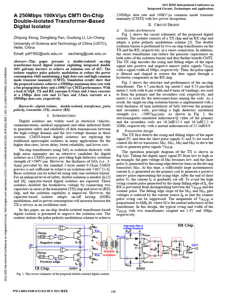 A 250Mbps 100kV - S CMTI On-Chip Double-Isolated Transformer-Based ...