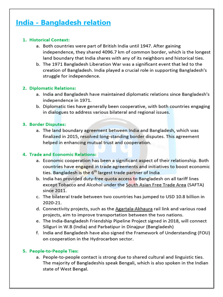 India-Bangladesh Relations Overview | PDF | Bengal | Bangladesh