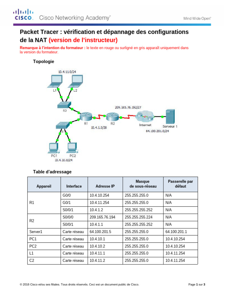 Dépannage NAT avec Packet Tracer | PDF | Adresse IP | Informatique