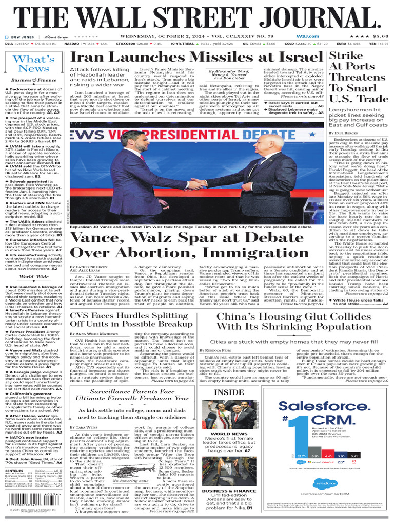 The Wall Street Journal - October 2, 2024 | PDF | Republican Party ...