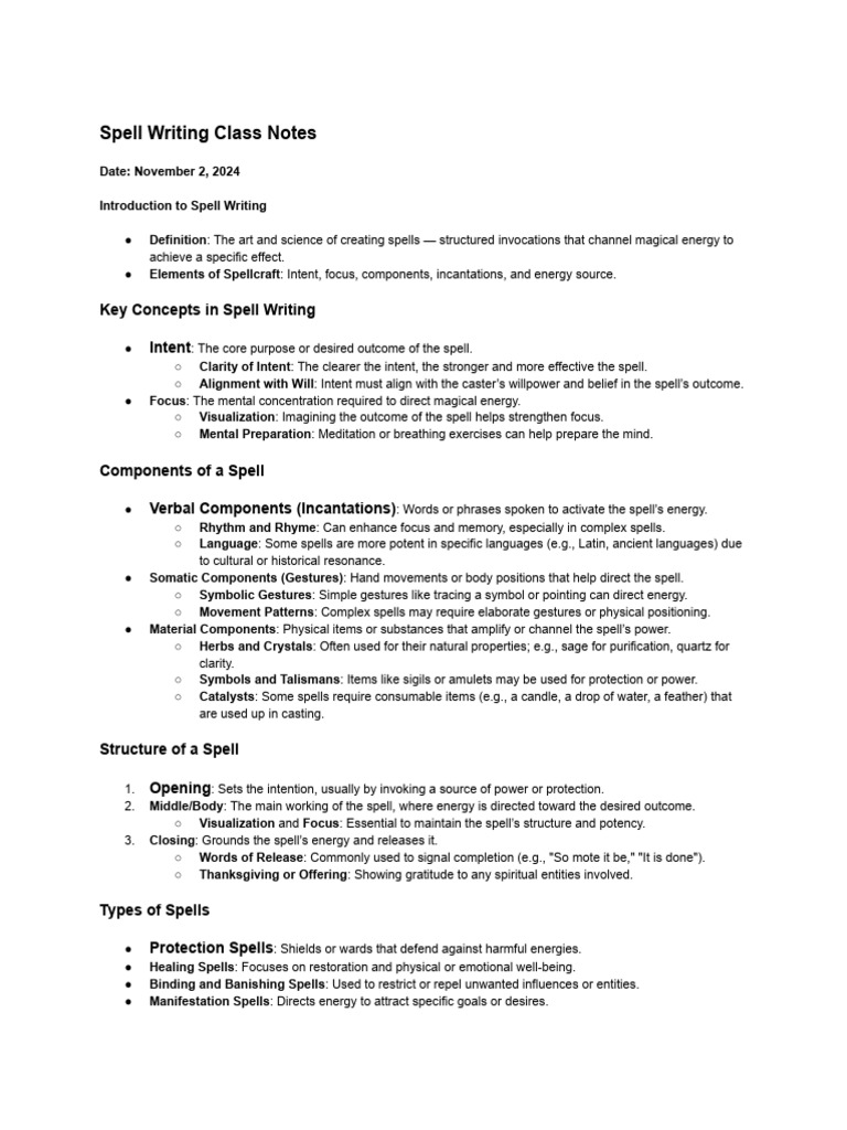 Spell Writing Notes | PDF