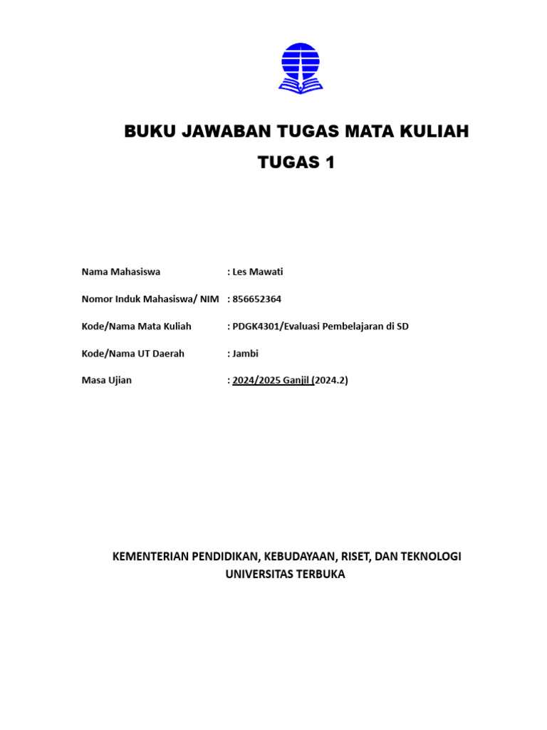 Tugas 1 Evaluasi Pembelajaran Di SD | PDF | Karier & Perkembangan ...