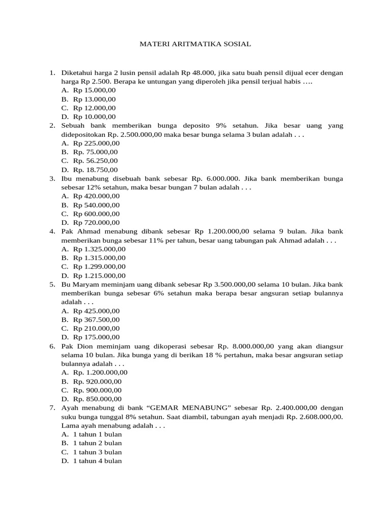 Soal Aritmatika Sosial dan Keuntungan | PDF