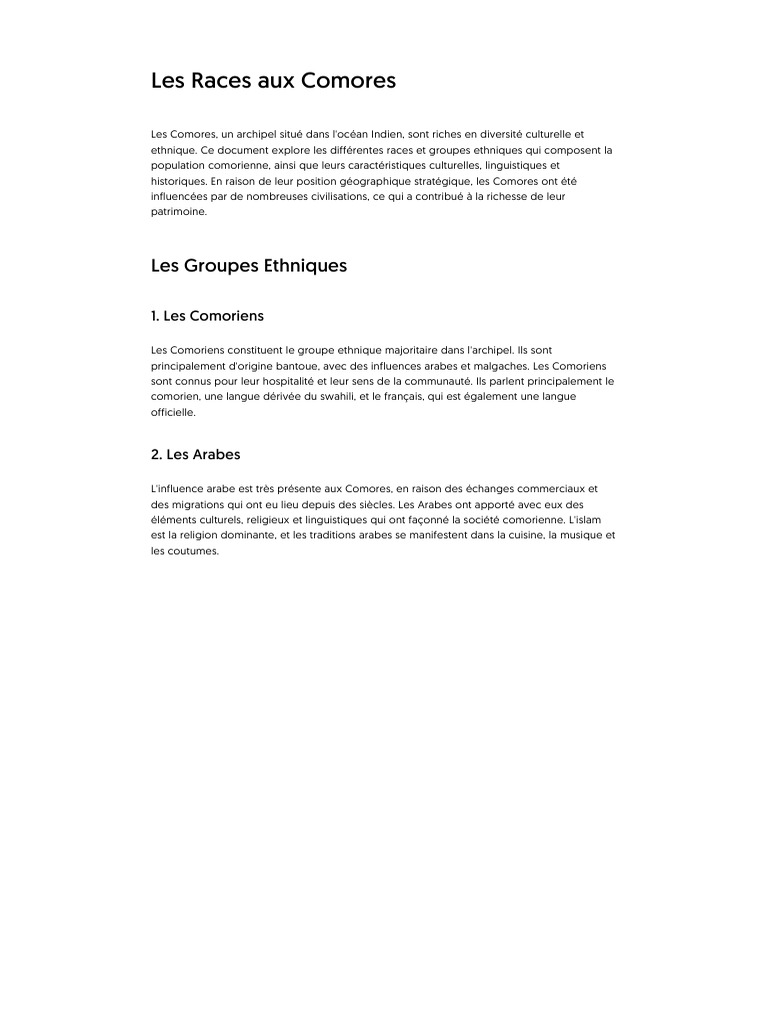 Diversité ethnique aux Comores | PDF
