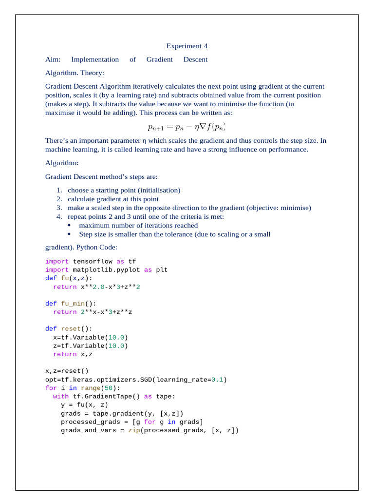 Gradient Descent Algorithm Implementation | PDF | Teaching Methods ...