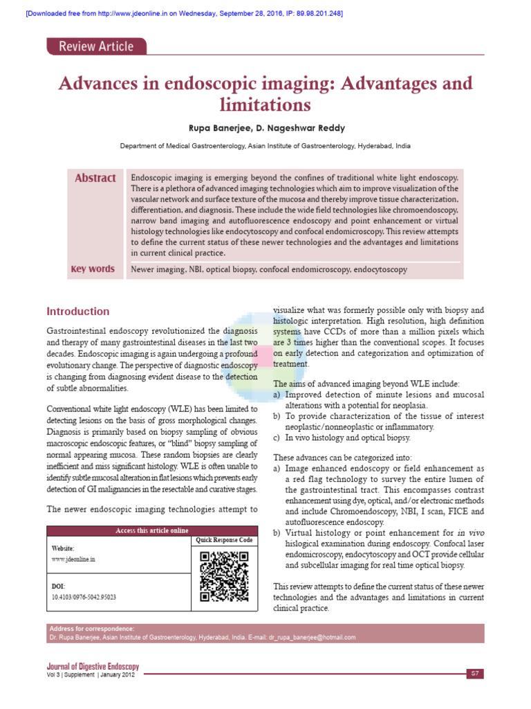 Advances in Endoscopic Imaging Advantages and Limi | PDF ...
