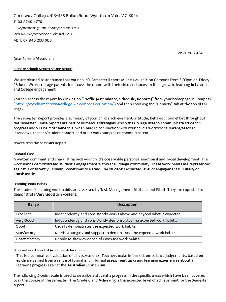 How To Read Semester 1 Report - Primary | PDF | Educational Assessment ...