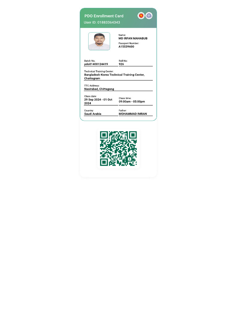 Enrollment Card 3199400 | PDF