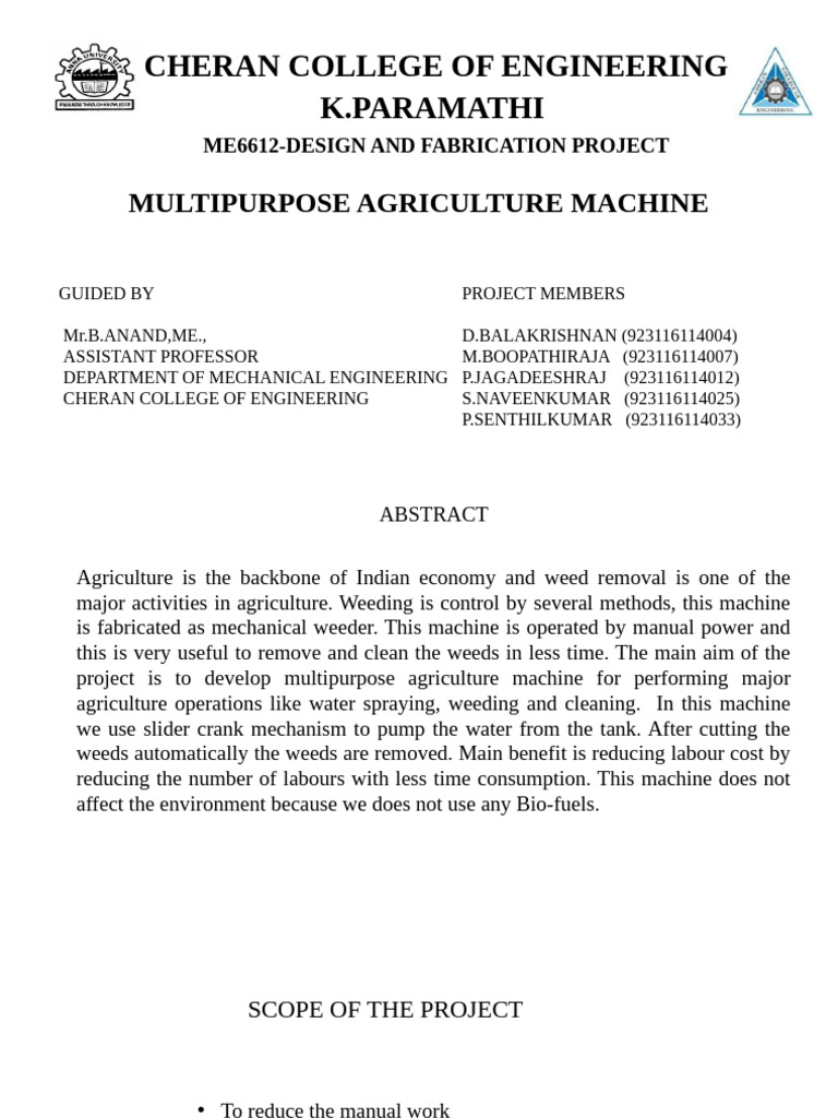 Multipurpose Agricultural Weeding Machine | PDF | Agriculture | Nut ...